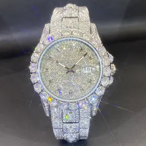 Gold and Silver Flashy Iced-out Premium Bling Watches 42mm Case 10mm Thick 20mm Band 210mm Length Elegant for Any Occasion