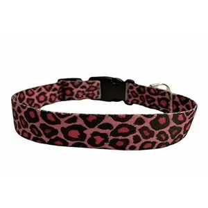Pink Cheetah Print Dog Collar One Inch Wide Sturdy Polyester Webbing Secure Plastic Buckle Preppy Custom Puppy Collar for Small to Large Dogs