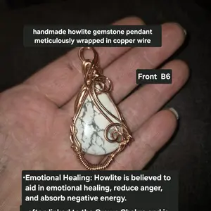Handmade Howlite Gemstone Pendant Meticulously Wrapped in Copper Wire for Emotional Healing and Negative Energy Absorption