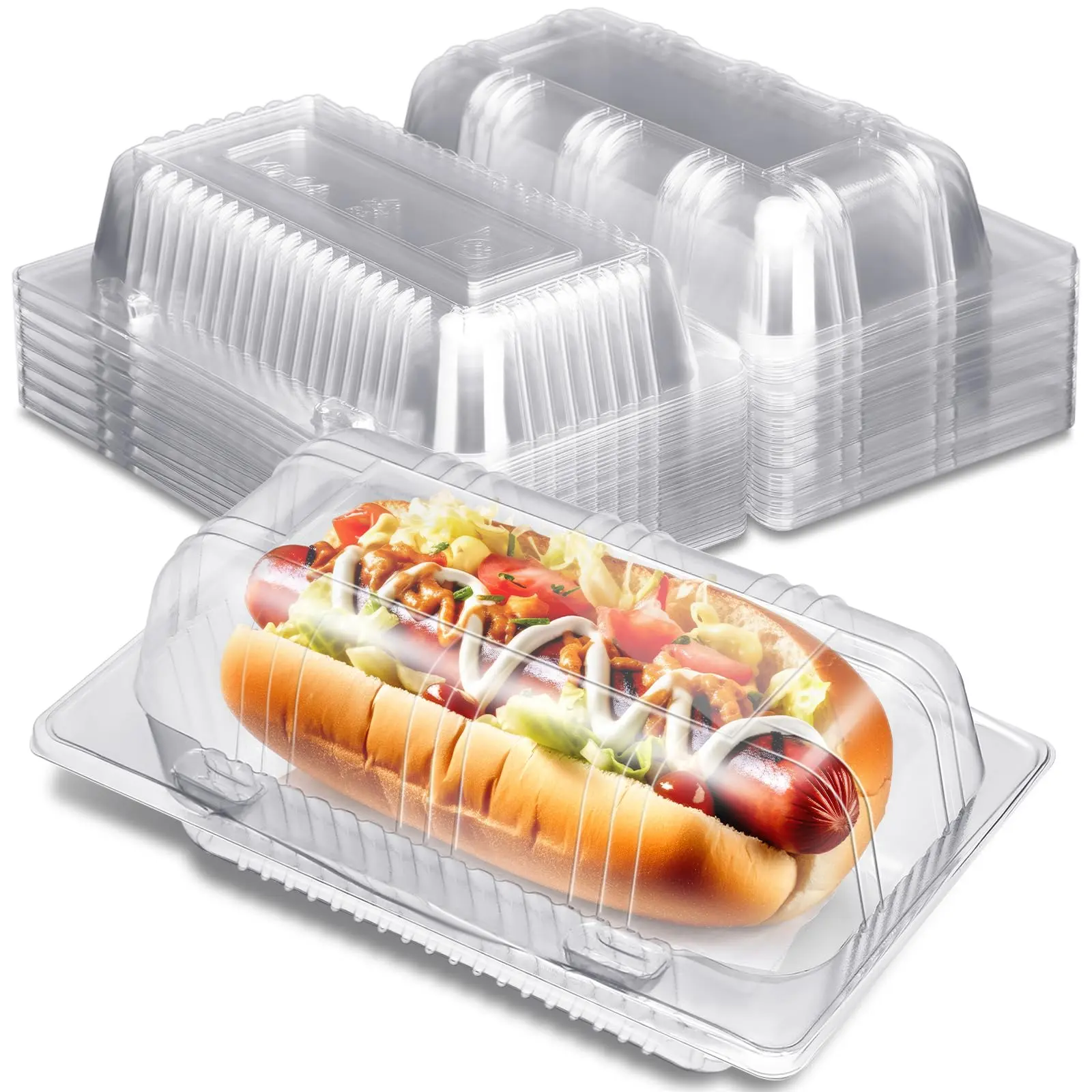 Clear Plastic Hot Dog Tray with Hinged Lid 6.34 x 3.86 x 2.44 Inch Disposable Clamshell Takeout Containers for Bakery Dessert Salads 100 Pcs