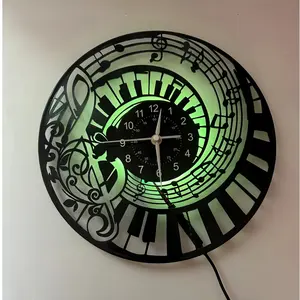Creative LED Wall Clock with Music Piano Core Elements, Vinyl Record Keyboard Note Symbols, Perfect for Music Lovers Home Decor