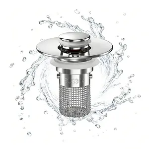 2-in-1 Bathroom Sink Stopper with Hair Catcher, Universal Pop-up Sink Drain Strainer with Removable Stainless Steel Filter Basket, Anti-Clog & Anti-Odor Bathroom Sink Stopper Replacement