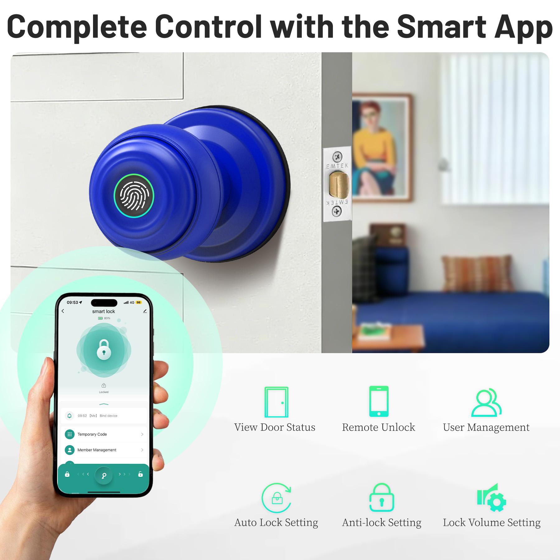 UMIK 3-in-1 Fingerprint Smart Lock, Doorknob, Auto-Lock, Tuya App WiFi Remote Control, Keyless Entry Electronic Lock, Fast Biometric Sensor, 3 Unlock Ways, Easy Install Interior Door Lock for Home Office