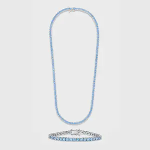 Blue Tennis Chain + Bracelet (Silver) - 4mm