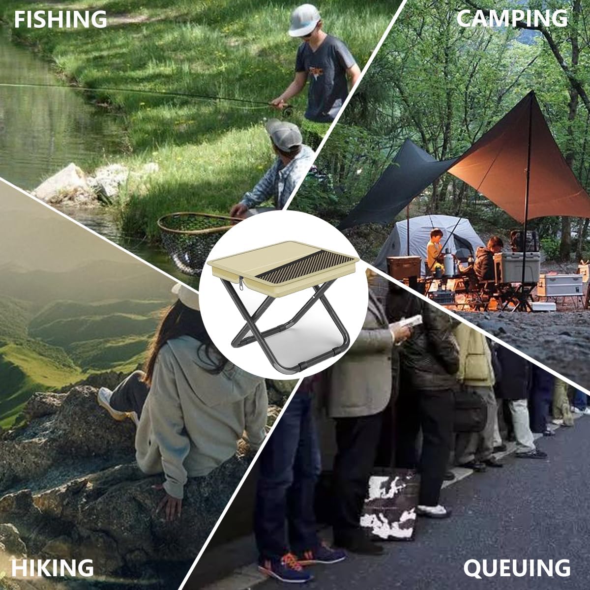 2-in-1 Collapsible Camping Stool & Sling Bag / 220LB Load Capacity Folding Portable Fishing Stool/Collapsible Stool for Camping, Hiking, Fishing, Gardening & Beach Outdoor Activities