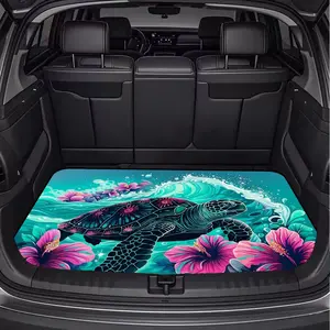 Sea turtle flower dance pattern design, multifunctional car trunk mat, polyester fiber material, trunk decoration mat, car carpet, durable, easy to clean, protects the car from wear and tear, compatible with most car models