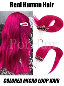 12inches 16inches 20inches Colored Pink Micro Loop Human Hair Extensions Micro Loop Fishing Line Hair Extensions Green Purple Blue Micro Bead Straight Human Hair Extensions 50Strands/Pack Party