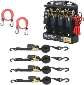 Straps,15 Foot Ratchet Straps with 500 lb Load Limit/1,500 lb Break Strength, Ratchet Straps with Safety Lock S,Black, Pack of 4,ATRTD1009D