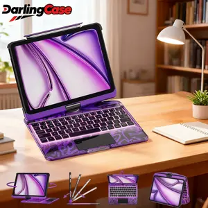 DarlingCase Y2K Pink iPad Keyboard Case - 360° Rotatable Multi-Touch Trackpad, RGB Backlit Keyboard, Transparent Back, Pencil Holder, Type-C Charging - Compatible with iPad Pro 11-inch(M4)-2024- Cyberpunk Wireless Design