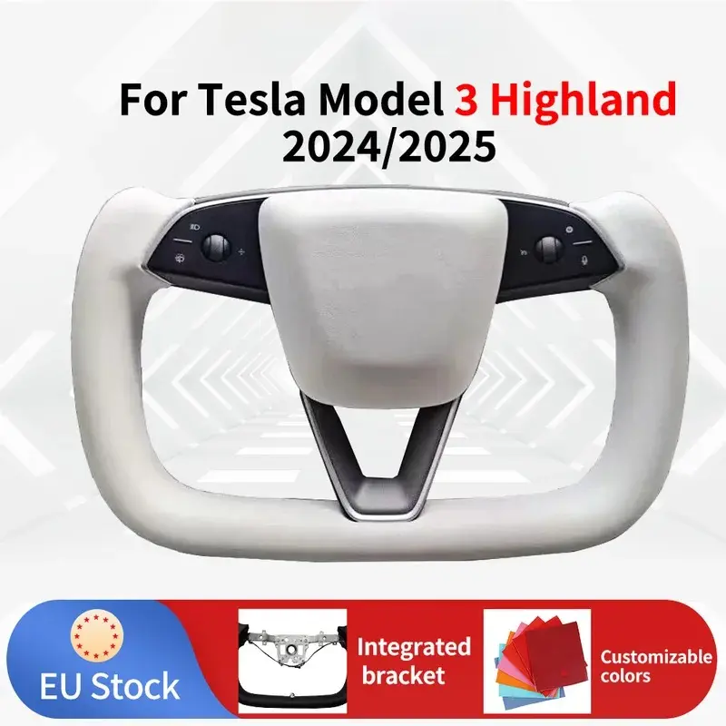 Custom Leather Yoke Steering Wheel - Flat-Bottom, Ergonomic Design, Vehicle-Specific Fit for Tesla Model 3 Highland 2024-2025 Car Interior Upgrade Accessory
