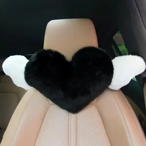 Car Heart Wing Design Headrest Pillow, Soft & Comfortable Car Neck Pillow, Car Interior Accessories for Women & Girls, Car Seat Headrest Furry