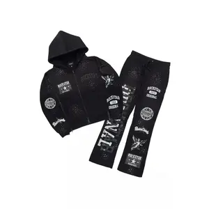 Gutta Black Rhinestone Hoodie Relaxed Track Set