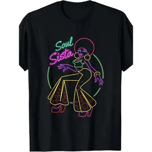 Soul Sista 70s T-Shirt for Women   Disco Costume, Lightweight Breathable, Crew Neck, Regular Fit, Machine Washable, Suitable for Casual Wear and Outdoor Activities