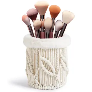 Macrame Plush Lined Eyeglasses Holder, Boho Decor Makeup Brush Organizerr for Nightstand Multi-Function Mini Storage Baskets for Desk Organizer