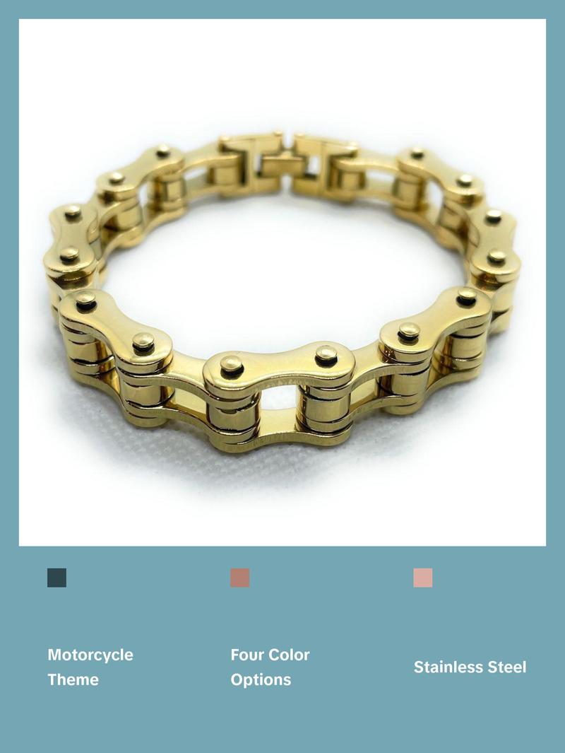 8-1/2" x 1/2" Stainless Steel Motorcycle Chain Bracelet (4 Colors)