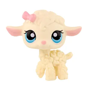 Rare Old Original Cream Pink Bow Lamb #186 Action Figure Toy Stand, Doll Making Collectible Pet Shop Animal, Kids' Christmas Birthday Gift, Tiny Room Decor