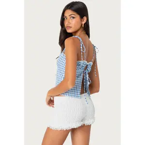 Billie Open Tie Back Gingham Top