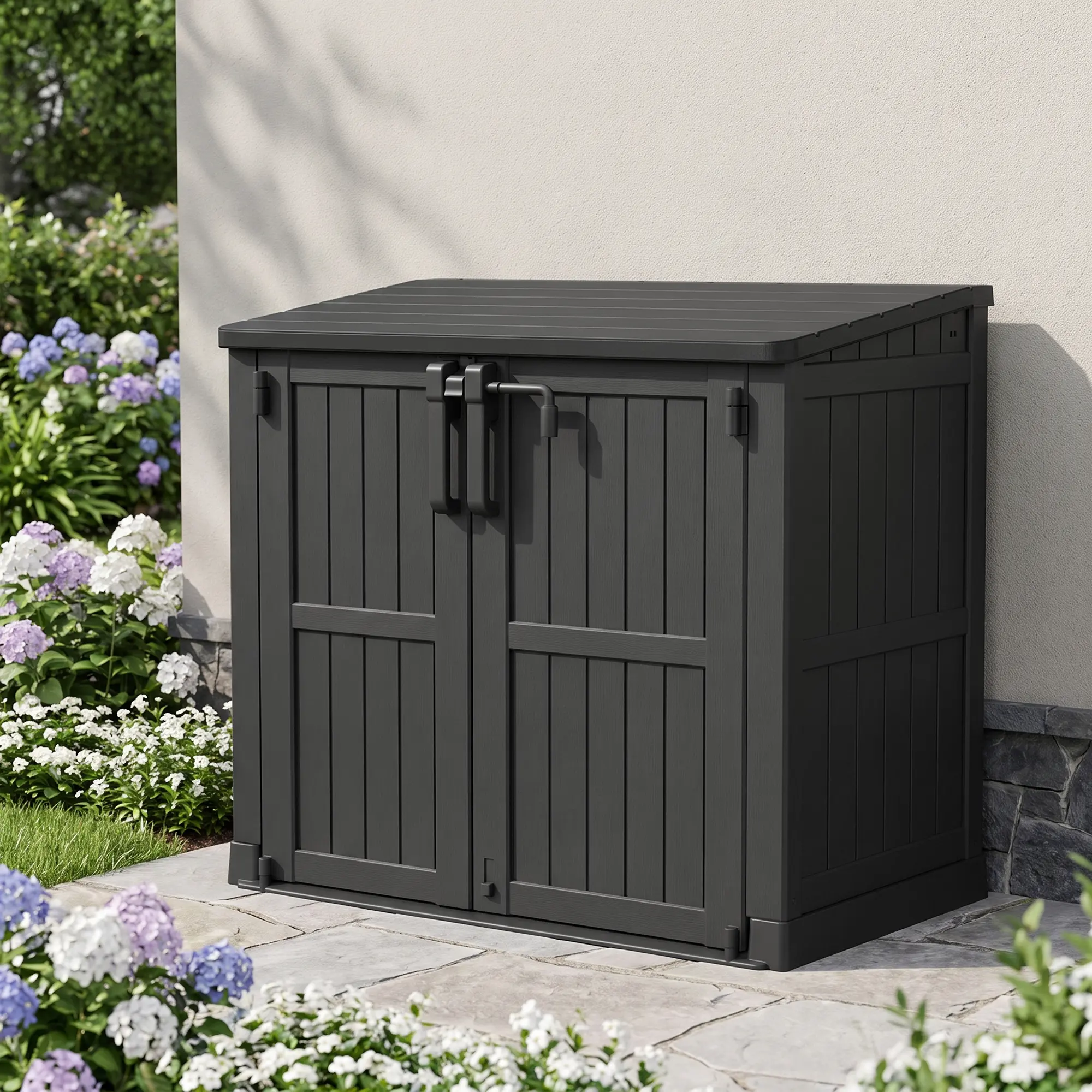 Outdoor Storage Room - 15 Bs. Per Sq. Ft. Roof Capacity, 36 Cu. Ft. Storage Capacity, Waterproof Resin Lockable Door, Step Latch, can be Used for Tool Storage, Utility Room, Storage for Pool Supplies, Small Trash Can