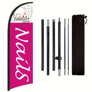 Polyester Advertising Flag for Nail Salon, Includes Flag Pole & Ground Stake, Outdoor Decoration Banner, Promotional Signage