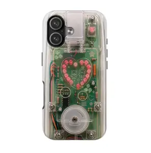 Cyber Circuit Heart Tough Phone Case, Retro Tech Graphic Cover, Y2K Kawaii Protective Phone Case