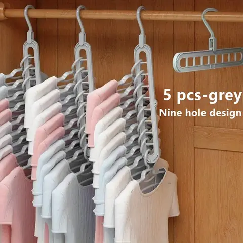 Transparent ABS Durable Plastic Hangers - 3-Pack Hanging Clothes Organizer, Foldable Space-Saving, Adjustable 9-Hole, Anti-Slip, High-Tenacity, Rotatable Closet Organizer Storage for Balcony, Jackets, Dresses