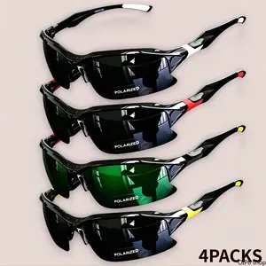 Men's 4-Pack Polarized Sports Sunglasses, Windproof Lightweight Outdoor Eyewear, Clear Vision Eye Protection, Comfortable Goggles for Running, Fishing
