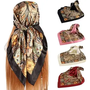 4PCS Satin Silk Hair Scarves for Women, Large Square Bandana 35” Head Scarf Shawl