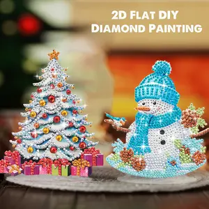 Room Decor 2pcs Of 5D DIY Diamond Painting Snowman Christmas Tree, Crystal Sparkling Diamond Crafts Desktop Ornaments, Desk Decorations, New Creative Gifts, Holiday Decorations, Christmas Decorations.