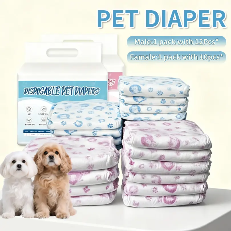 Pet Diaper Female Dog Diapers 1 Pack 2 Count Trial Pack Super Absorbent Adjustable Fit Leak Proof Protection with Wetness Indicator