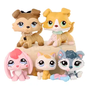 5 pcs Fixed Mini Toy Shop Pet Sets Collie #893 #272 Kitten #134 Bunny #557 Puppy Husky #2036 with Cute Accessories, Easter gift for kids