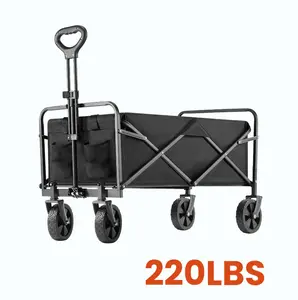 GIANNA Heavy Duty Wagons Carts with All-Terrain Wheels, Collapsible Wagon for Sand, Beach, Gardening, Middle, Black