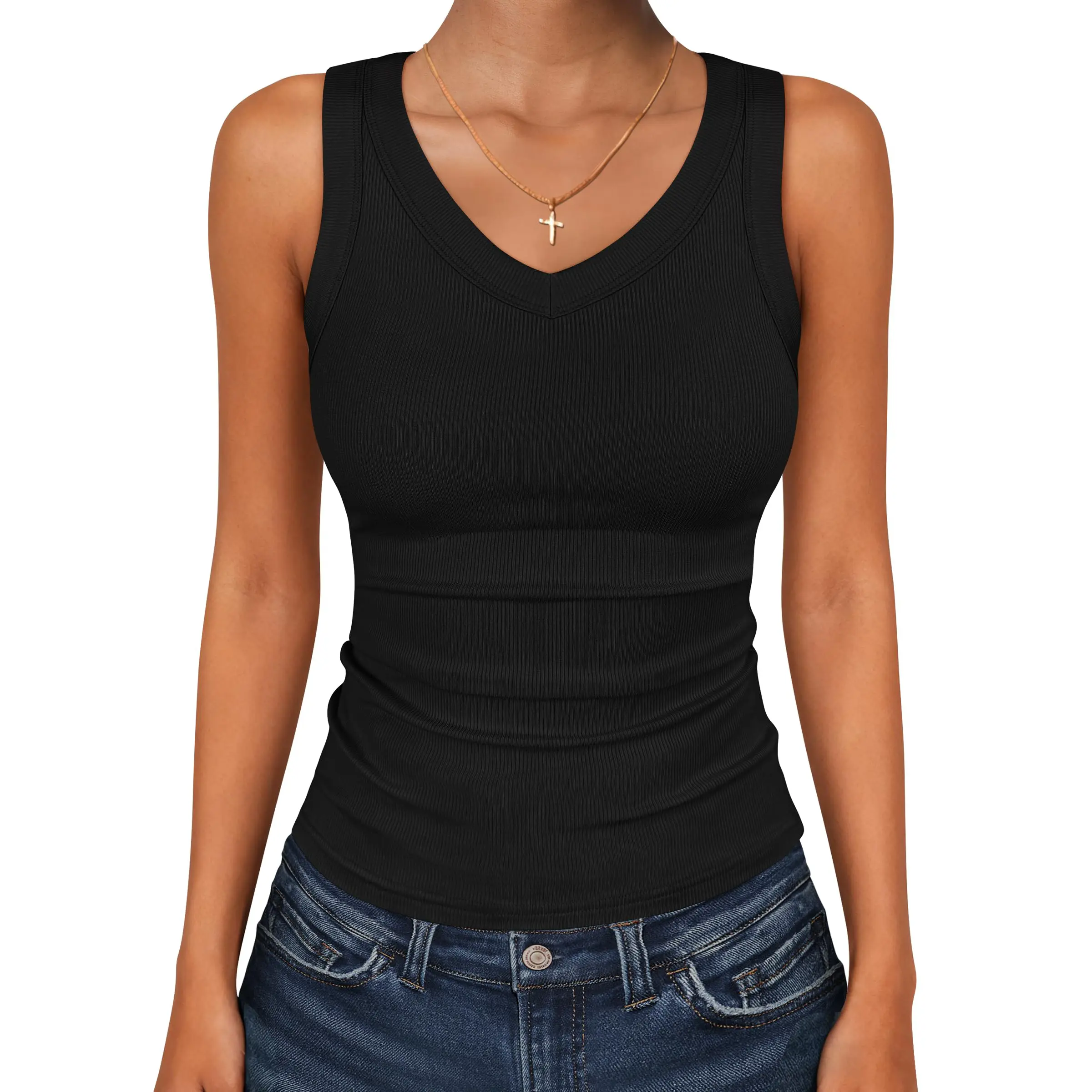 ANRABESS Tank Tops for Women V Neck Ribbed Knit Slim Fitted Sleeveless Tee – 2026 Summer Casual Basic Tanks ANRABESS Tank Tops for Women V Neck Ribbed Knit Slim Fitted Sleeveless Tee – 2026 Summer Casual Basic Tanks