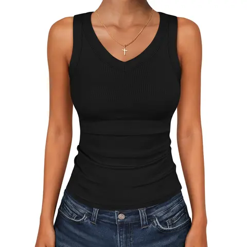 ANRABESS Tank Tops for Women V Neck Ribbed Knit Slim Fitted Sleeveless Tee – 2026 Summer Casual Basic Tanks