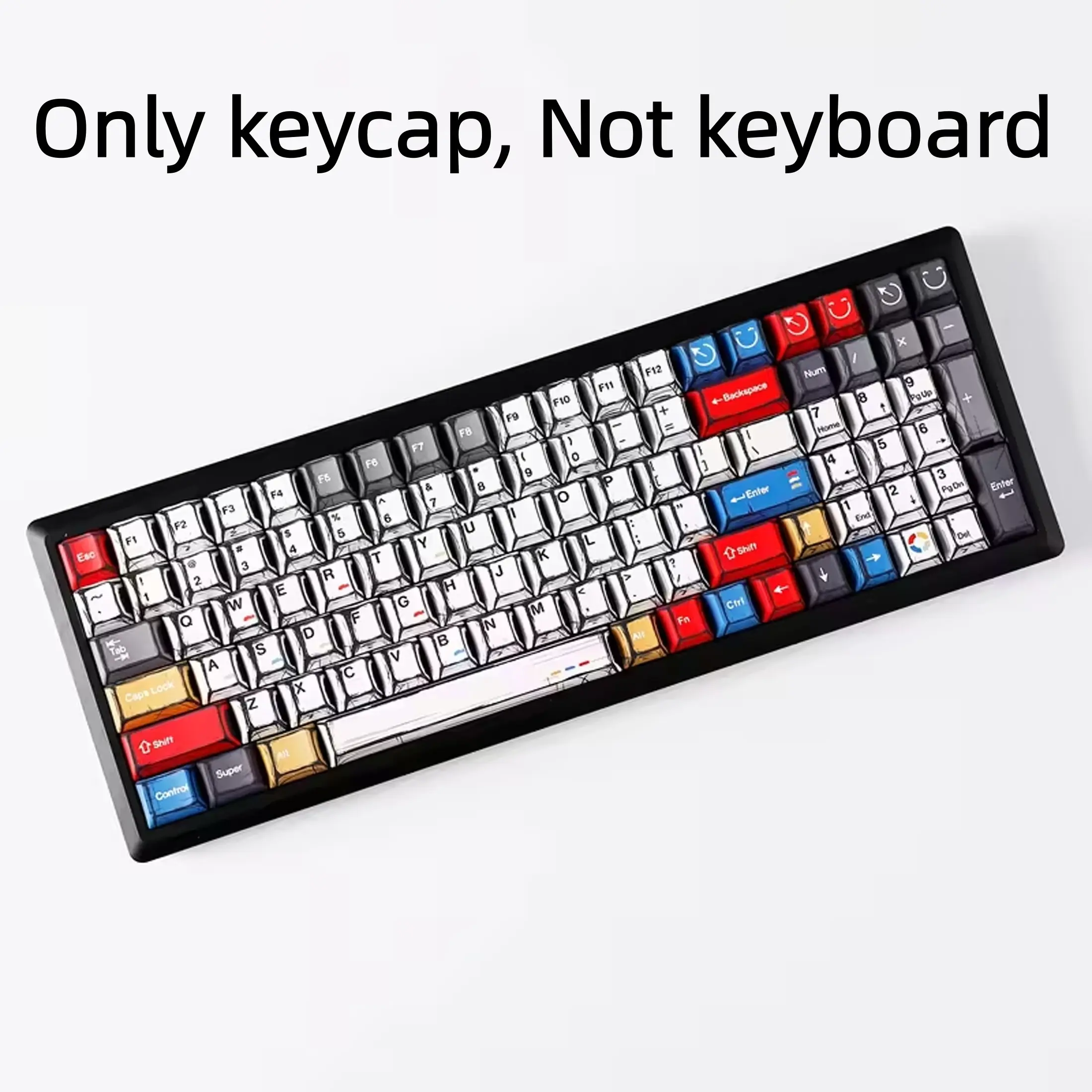 Anime Mecha Style Keycaps Keyboard Keycaps in a Cartoon Design with Cherry Profile, Featuring 5-Sided Sublimation And a 6.25U Spacebar, Suitable for Layouts Including 61, 68, 75, 87, 98, 100, 104, And 108. Made from Durable Polyethylene Terephthalate