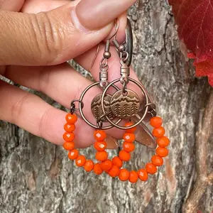 Fall in the Mountains Copper Earrings with Acrylic Beads Handmade Orange Beaded Earrings for Women