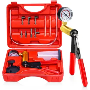 SUNDAY MIRTH 2-in-1 Handheld Vacuum Pump & Brake Bleeder Kit, 16PCS Automotive Brake Bleeding Tools with Pressure Gauge & Adapters, Brake Fluid Bleeder Set for Motorcycle, Car, Bike, and Truck (Red)