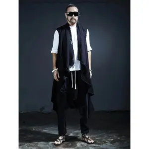 [Stylish Cardigan Vest] Loose Fit Men's Sleeveless Cardigan Vest |   Solid Black, Linen Blend, Open Front, Versatile Layering Piece