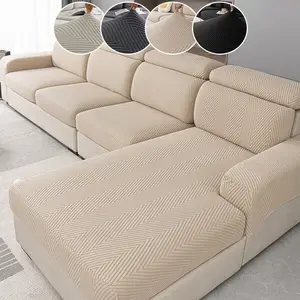 Elastic Stretch Sofa Cover, Jacquard Sofa Protector, All-Season Couch Slipcover, Fits L-Shaped and 1/2/3/4 Seat Sofas, Living Room Use