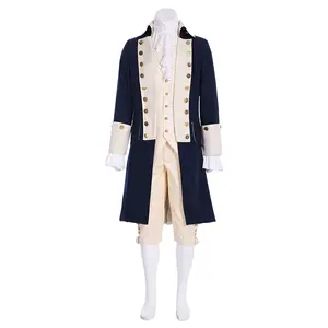 Men's Colonial Hamilton Musical Costume Set, Matching Blue Jacket Vest Pants, Historical Role Play Attire, Perfect for Stage Performances