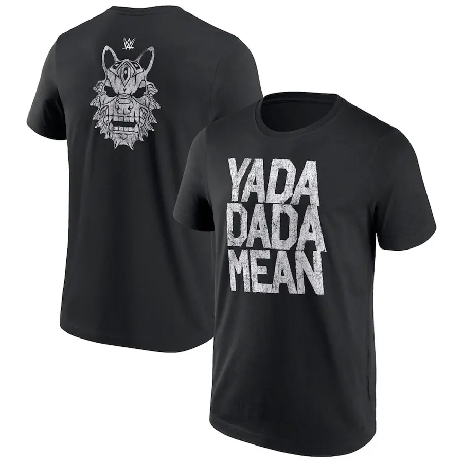Men's Jacob Fatu Yada Dada Mean Casual Menswear Round Neck Short-Sleeve Top, Tribal Graphic T-Shirt, Island Fighter Vibes, Viral TikTok Catchphrase, Bold Wrestling-Inspired Black Streetwear Tee