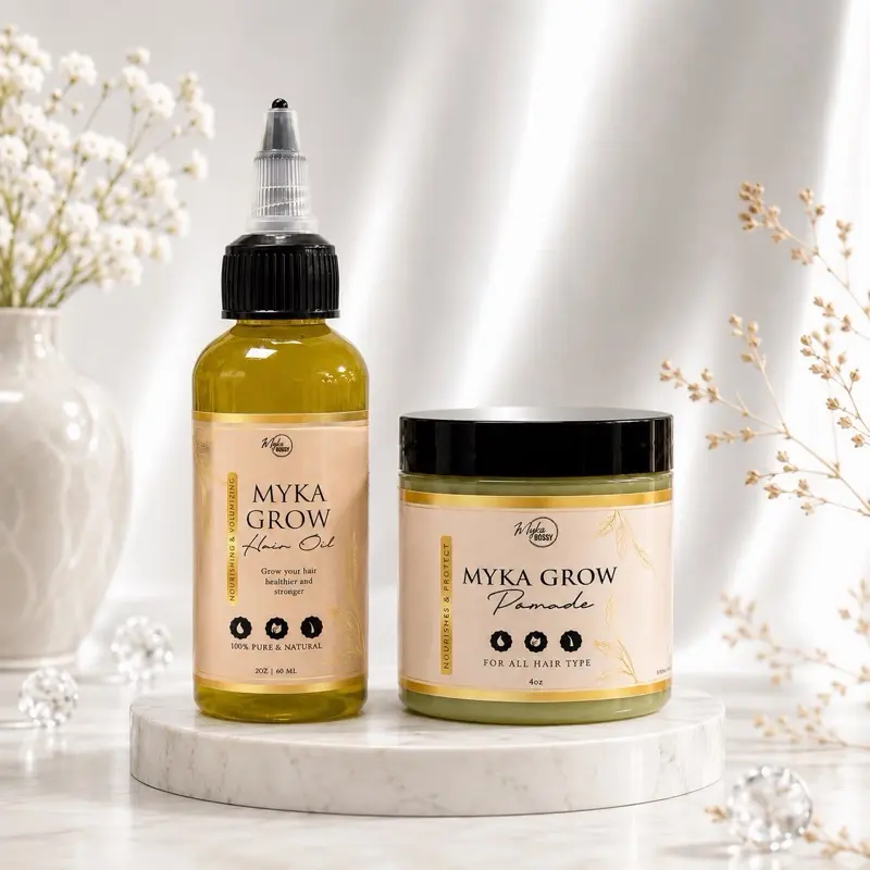 MYKA BOSSY COLLECTION Hydrating Hair Care Set, 2-Piece Moisturizer Bundle with 4 oz Pomade & 2 oz Hair Treatment, Hair Oil Set