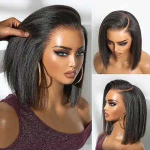 Ashimary Yaki Straight Glueless Bob Wig Pre Cut HD Lace Wig Natural Black Human Hair Wig Put On Go WIg Pull Go Cap