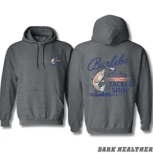 Burlebo Tackle Shop Hoodie – Vintage Fishing Sweatshirt with Jumping Trout & Mountain Scene, Ideal for Anglers & Outdoor Lifestyle Fans Sweatshirt, Hoodie, Comfort Colors