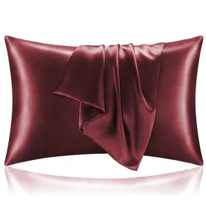 Satin Pillowcase with Zipper, Burgundy Pillow Cases Queen Size Set of 2, Super Soft and Cooling Similar to Silk Pillow Cases, Gift for Women Men(20x30 Inches)