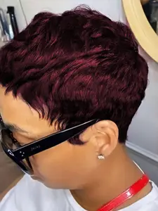 Short Pixie Cut Wig Human Hair for Women with Bangs, Curly Style, Machine Made, Perfect for Everyday Use, Curly Textured Wigs