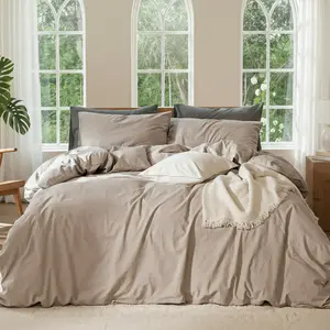 OURJOY Premium 100% Linen Cotton Blend Sheets, Breathable and Durable Sheets, Anti-Tear Linen Bed Sheets, Machine Washable, 18 Inch Deep Pocket - 4 Piece