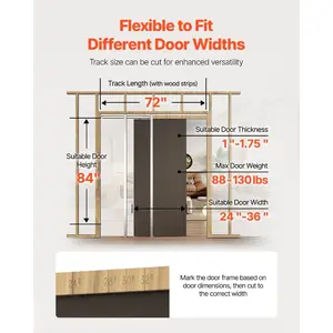 VEVOR Pocket Door Frame Kit, for 24-36 in Wide 84 in High Door, Pocket Door Kit with Two-Way Soft Close Mechanism, Slide Smoothly Quietly, Easy to Install, Premium Galvanized Steel, for Living Room