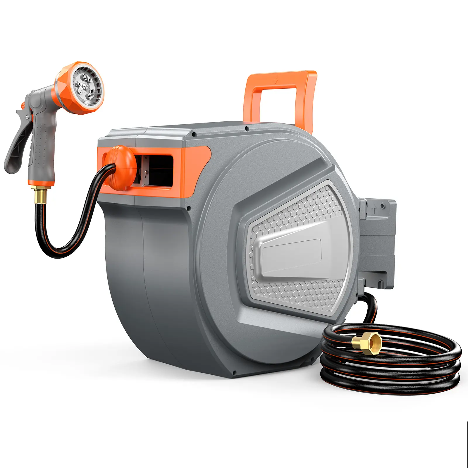 Retractable Garden Hose Reel with 9-Pattern Spray Nozzle, Wall Mount 180° Swivel Auto Rewind Water Hose Cart, Heavy Duty Flexible Water Hose for Yard Car Pet Washing & Plant Watering
