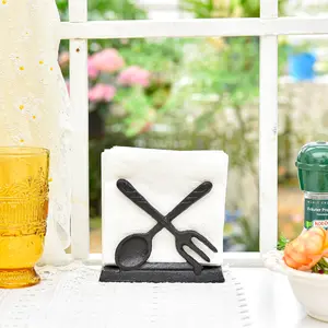 Sungmor Vintage Cast Iron Napkin Holder, Rustic Farmhouse Napkins Holder, Freestanding Table Napkins Stand, Pretty Tableware/Cat Decor Paper Napkin Rack, Home Restaurant Dining Table Square Napkin Holder