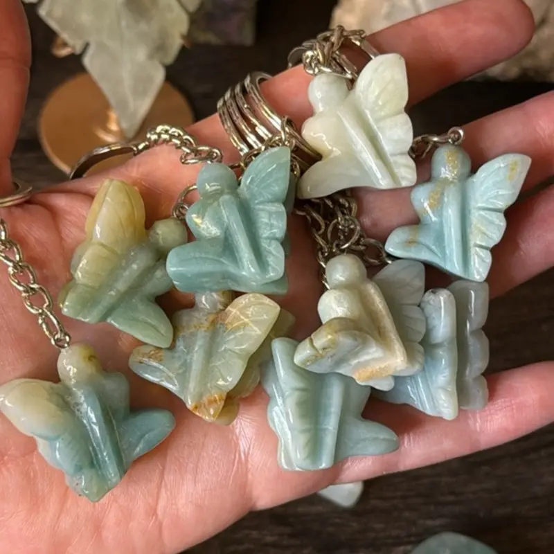 Caribbean Calcite Fairy Keychain - Handcrafted Gemstone Charm for Personal Accessory